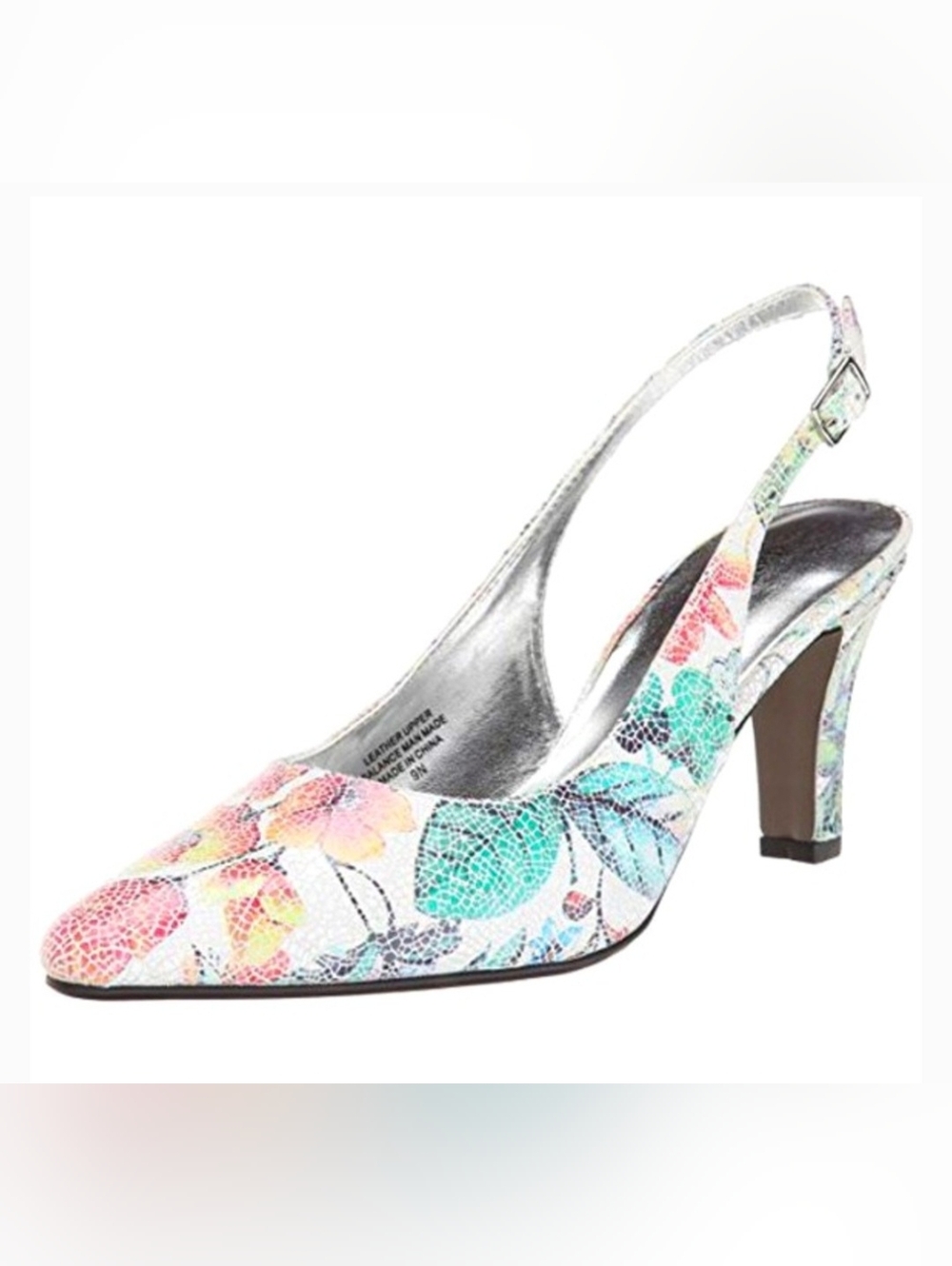 David Tate Mosaic Floral Slingback Pump Heels Multicolor Pastels 9.5 - Picture 3 of 16